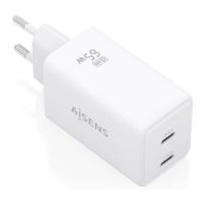 Cargador Pared AISENS GaN 65W 2xUSB-C (ASCH-65W2P078-W)
