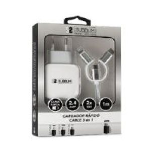 Cargador Pared SUBBLIM USB Cable 3en1 (SUB-CHG-1ZWC01)
