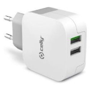 Cargador de Pared CELLY 2xUSB-A Blanco (TC2USBTURBO)