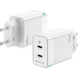 Cargador Pared AISENS 2Usb-C 45W (ASCH-45W2P005-W)