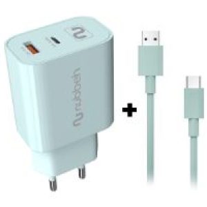 Cargador NUBBEH Bhoot30W Cable USBA/C 18W 1.5m Turquesa
