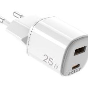 Cargador CELLY USB-A USB-C 25W Blanco (UPTC1USB1USBC25)