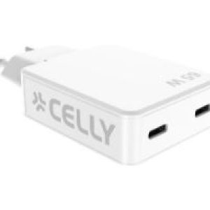 Cargador CELLY GaN 65W 2xUSB-C Blanco (SLIMTC2C65WWH)