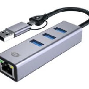 Adaptador CONCEPTRONIC USB-A/C a 3USB-A/1RJ45 (ABBY25G)