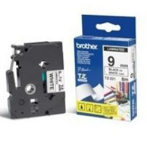 Cinta BROTHER 9mm 8m Negro sobre Blanco (TZe-221)