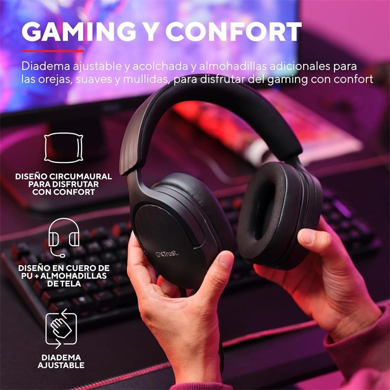AURICULARES + MICROFONO TRUST GAMING GXT 489 FAYZO HEADSET MULTI BLACK - Imagen 6