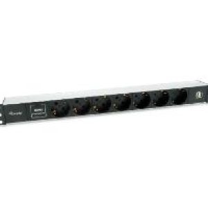 Regleta EQUIP 7xSchuko 2xUSB Rack 1U Negra (EQ333315)