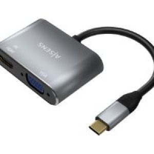 Adaptador AISENS USB-C a VGA/HDMI 15cm Gris (A109-0627)