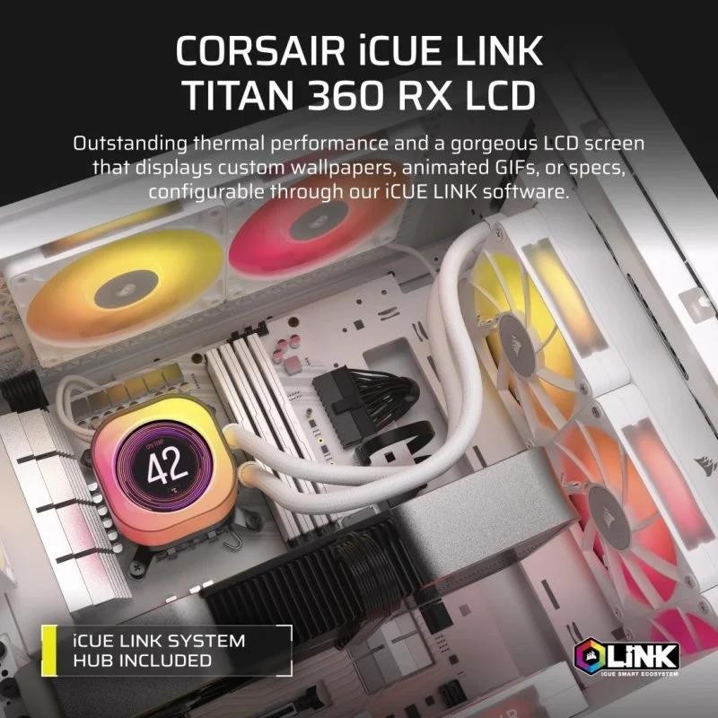 REFRIGERACION LIQUIDA CPU CORSAIR ICUELINK TITAN 360 RX 360MM RGB LCD WHITE - Imagen 2