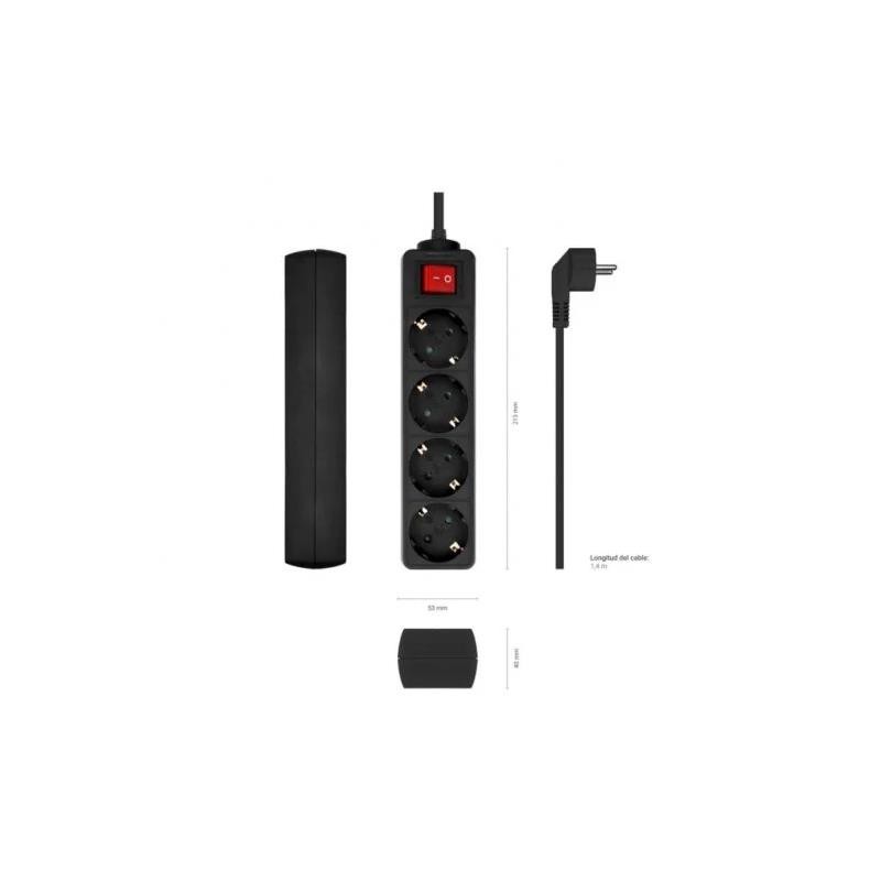 REGLETA AISENS 4 SCHUKOS PROTECCION INTERRUPTOR 1,4M BLACK - Imagen 2