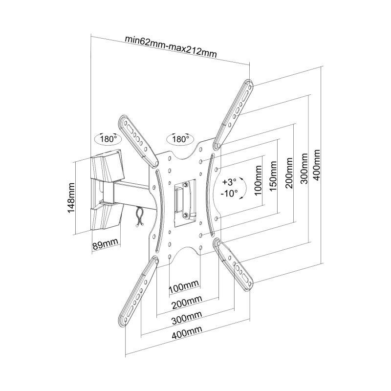 SOPORTE PARED TV MONITOR AISENS INCLINABLE GIRATORIO 32-55 30KG BLACK - Imagen 4