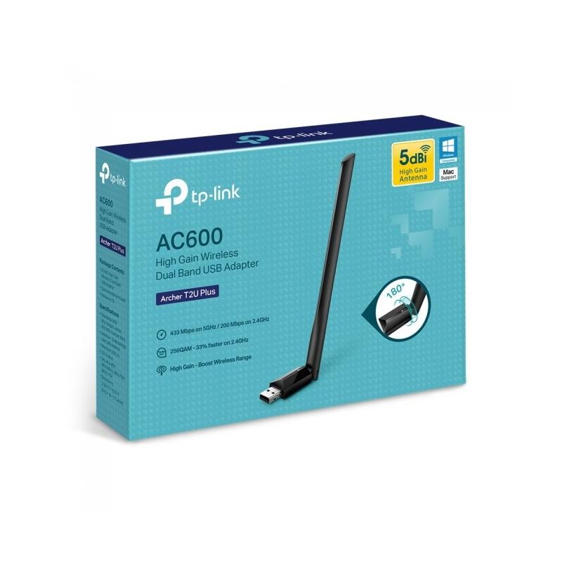 WIRELESS ADAPTADOR USB TP-LINK ARCHER T2U PLUS AC600 DUAL BAND 5DBI - Imagen 2