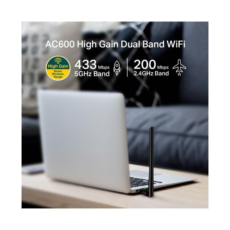 WIRELESS ADAPTADOR USB TP-LINK ARCHER T2U PLUS AC600 DUAL BAND 5DBI - Imagen 4