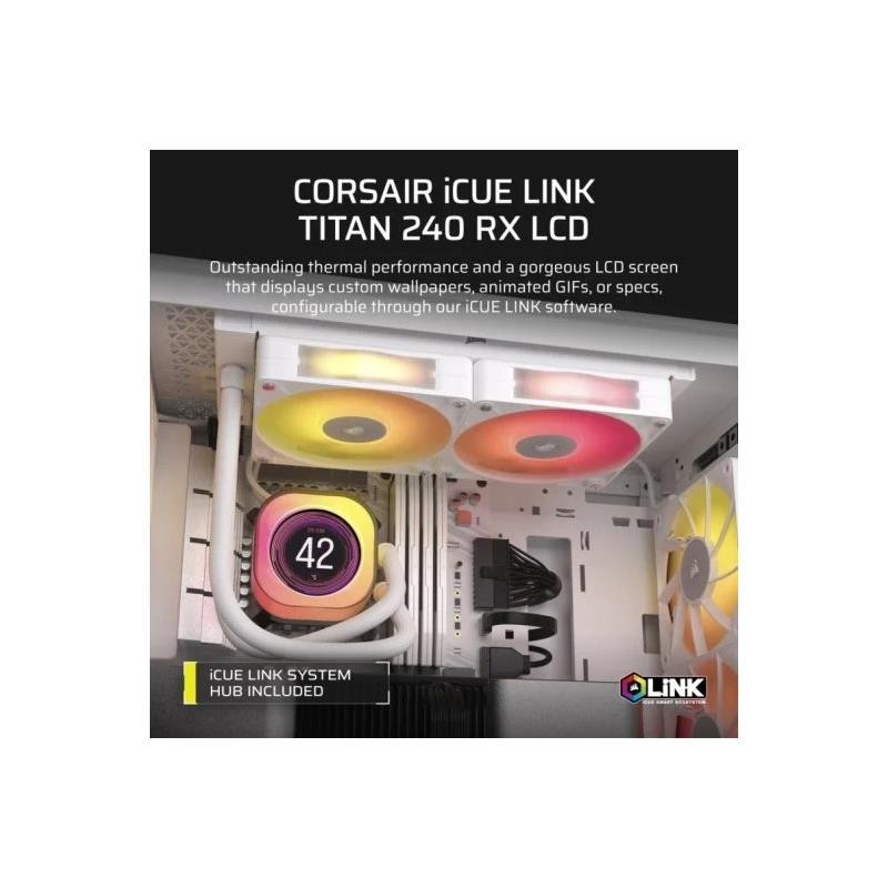 REFRIGERACION LIQUIDA CPU CORSAIR ICUELINK TITAN 240 RX 240MM RGB LCD WHITE - Imagen 2