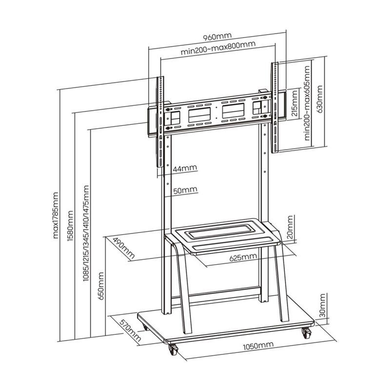 SOPORTE TV MONITOR AISENS SUELO CON RUEDAS 37-100 150KG BLACK/SILVER - Imagen 3