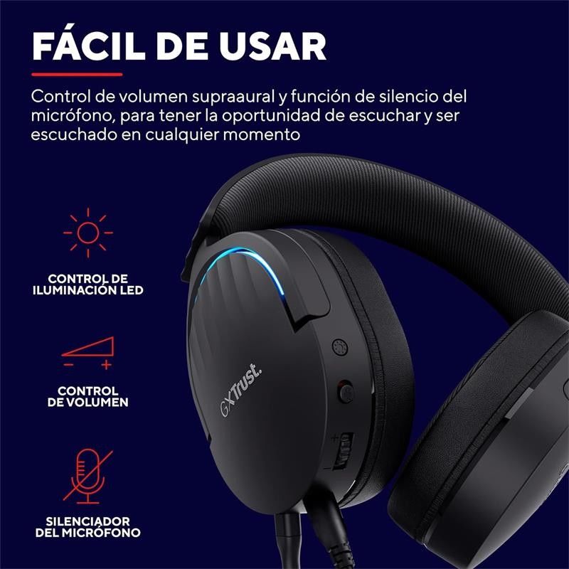 AURICULARES + MICROFONO TRUST GAMING RGB GXT 490 FAYZO HEADSET 7.1 BLACK - Imagen 5