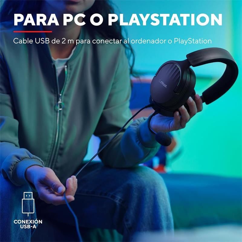AURICULARES + MICROFONO TRUST GAMING RGB GXT 490 FAYZO HEADSET 7.1 BLACK - Imagen 7