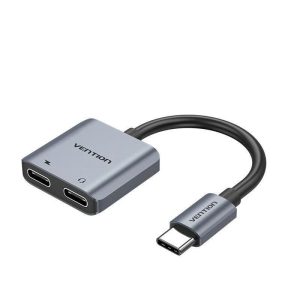 CABLE CONVERSOR VENTION USB-C/M – 2X USB-C/H AUDIO/CARGA GREY