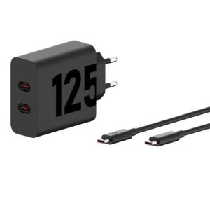 CARGADOR DE PARED MOTOROLA TURBOPOWER GAN X2 USB-C 125W 20V/6.25A BLACK + CABLE USB-C 1M