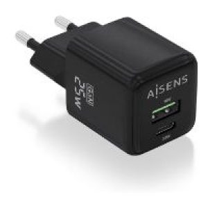 Cargador Pared AISENS GaN 25W USB-A/C(ASCH-25W2P015-BK)