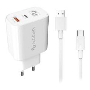 Cargador NUBBEH Bhoot 30W + Cable USB-C/C 1.5m Blanco