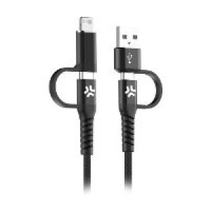 Cable CELLY USB-A/C a USB-C/Lightning 35W (USBC4IN1BK)
