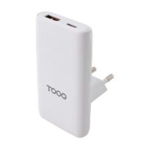 Cargador de Viaje TooQ GaN USB-A/USB-C PD/QC 65W Blanco