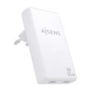 Cargador Pared AISENS GaN 65W 2xUSB-C (ASCH-65W2P077-W)