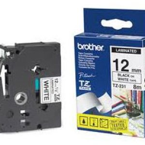 Cinta BROTHER 12mm 8m Negro sobre Blanco (TZe-231)