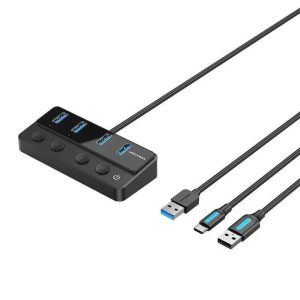 HUB USB VENTION 4 PUERTOS USB 3.0 BLACK + CABLE USB/M – USB-C/M