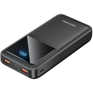 POWERBANK VENTION 4800MAH 2XUSB-C + LIGHTNING 22.5W USB-C PLEGABLE BLACK