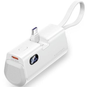 POWERBANK VENTION 4800MAH 2XUSB-C + LIGHTNING 22.5W USB-C PLEGABLE WHITE