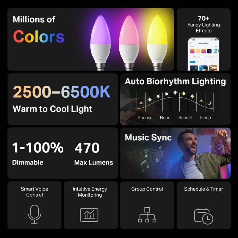 BOMBILLA INTELIGENTE E14 TP-LINK LED 6500K MULTICOLOR AJUSTA WIFI - Imagen 2