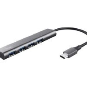 Hub Trust Halyx USB-A a 4xUSB-C 3.0 Gris/Negro (24948)