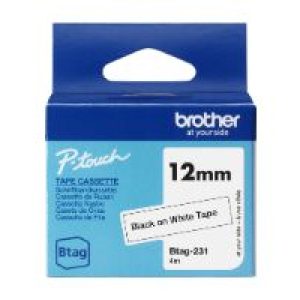 Cinta Brother 12mm 4m Negro sobre Blanco (BTAG-231)