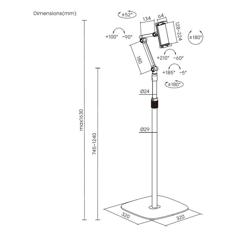 SOPORTE DE SUELO AISENS PARA TABLET 4.7-12.9 GIRATORIO/INCLINABLE BLACK - Imagen 6