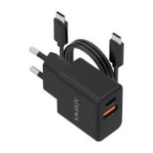 Cargador AISENS GaN 20W 1xUSB-C 1xUSB-A Cable 1m Negro