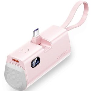 POWERBANK VENTION 4800MAH 2XUSB-C + LIGHTNING 22.5W USB-C PLEGABLE ROSE